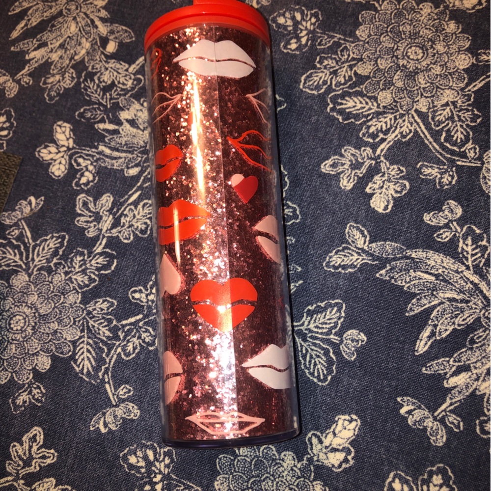 Starbucks Valentine's Day Red Lips Pink Hearts with Glitter Insulated Tumbler - Picture 6 of 11